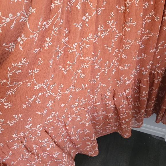 Bohme XL Rust Floral Smocked Maxi Dress Boho Cottagecore - Picture 6 of 9